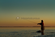 <h5>Mies heittää uistinta auringonlaskun aikaan</h5><p>Mies tavoittelee saalista juuri auringon laskettua. Tunnus: img_8298</p>